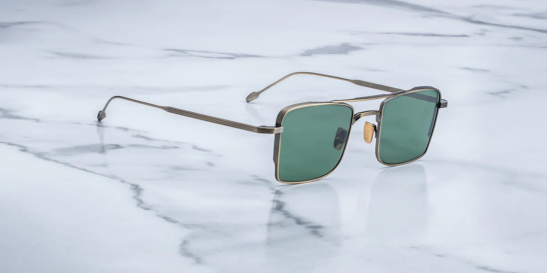JMM Altamont square sunglasses in antique gold with double bridge side view