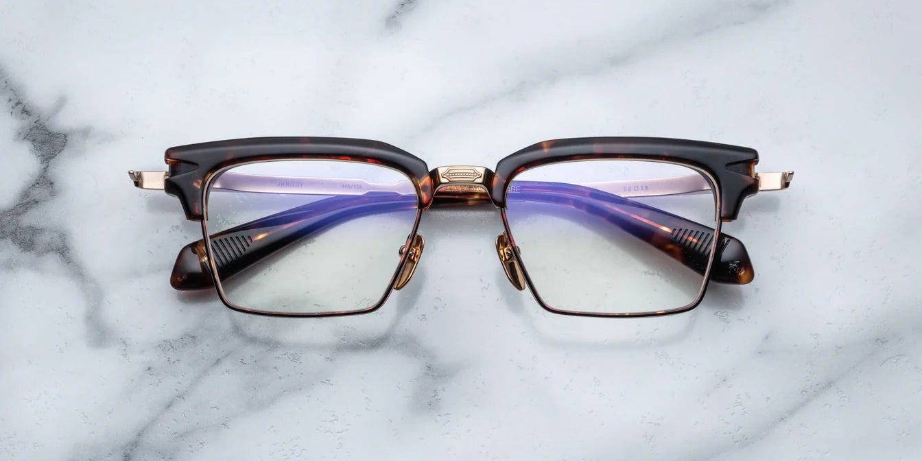 JMM Alin panto shape frame with tortise acetate at the top and metal rim with tort overlying