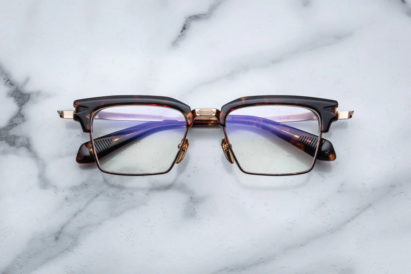JMM Alin panto shape frame with tortise acetate at the top and metal rim with tort overlying