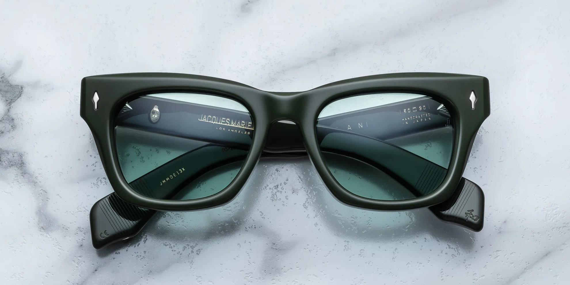 JMM dealan wayfer shaped sunglass in deep green acetate 