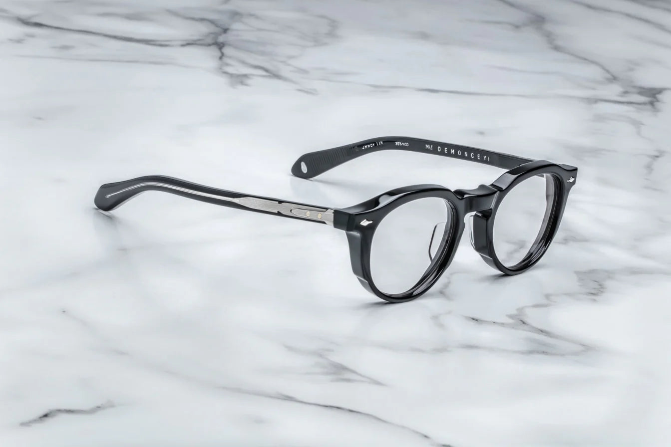 Panto round acetate frames in black with silver detail at the corners JMM Demoncey