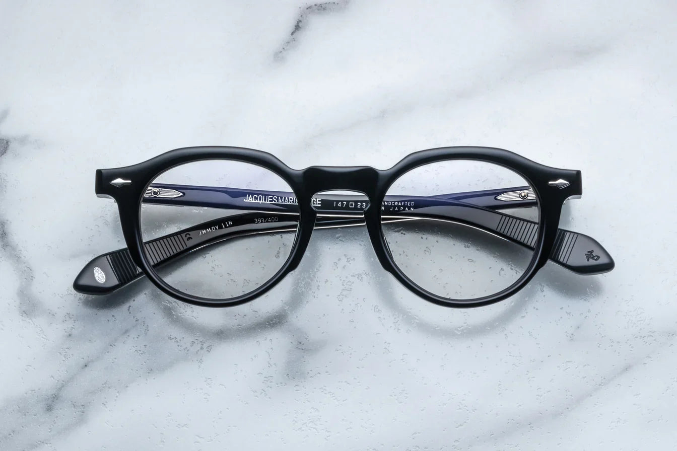 Panto round acetate frames in black with silver detail at the corners JMM Demoncey