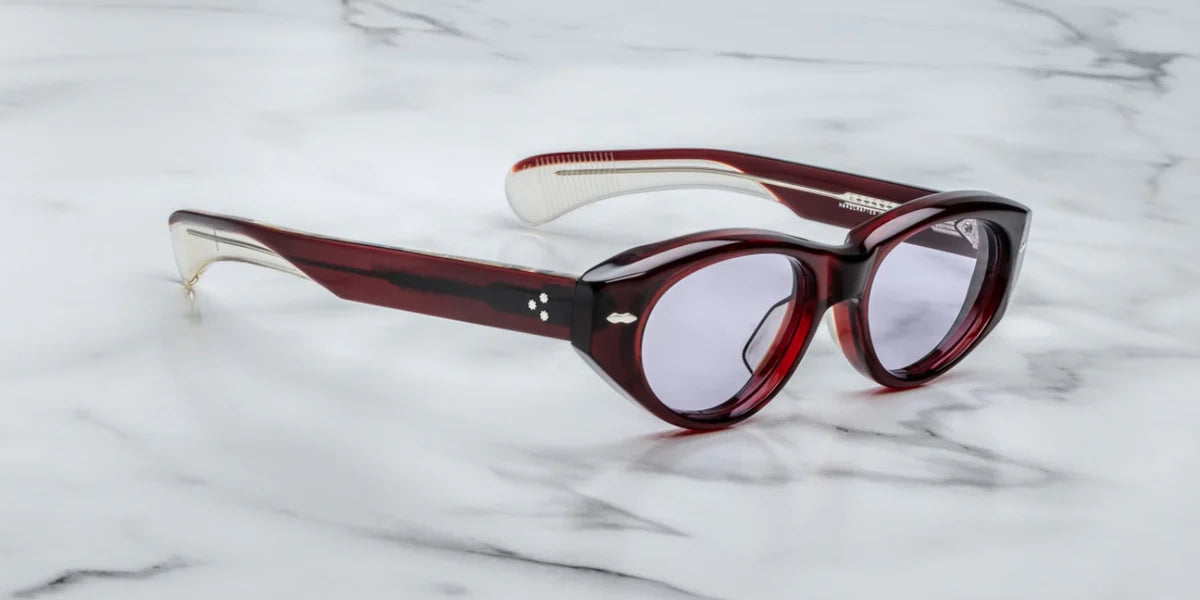 Cat eye shaped sunglass in red side view