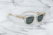 champagne colours sunglasses with sterling silver arrow head motify on the sides JMM mattei brut side view