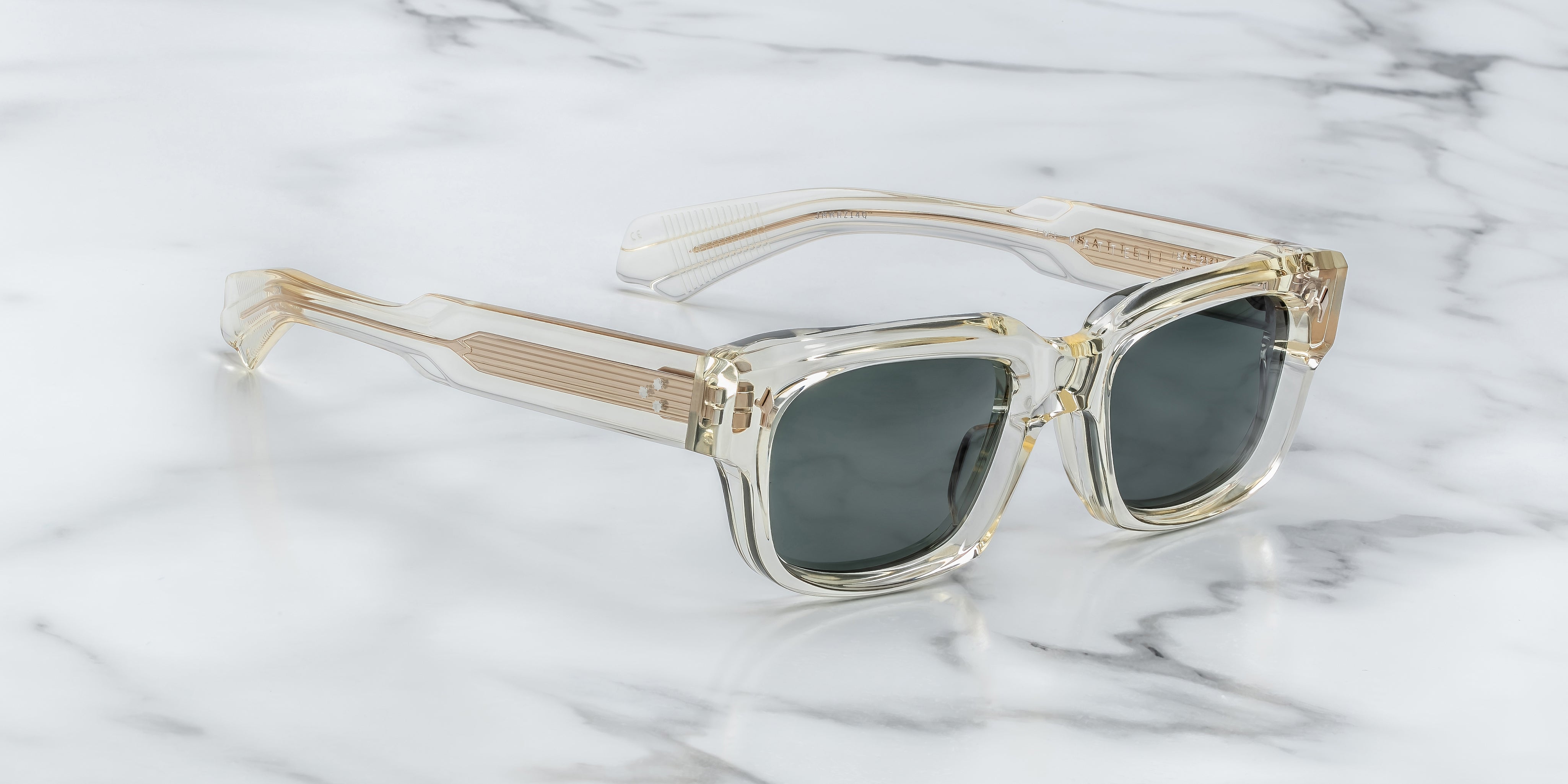champagne colours sunglasses with sterling silver arrow head motify on the sides JMM mattei brut side view