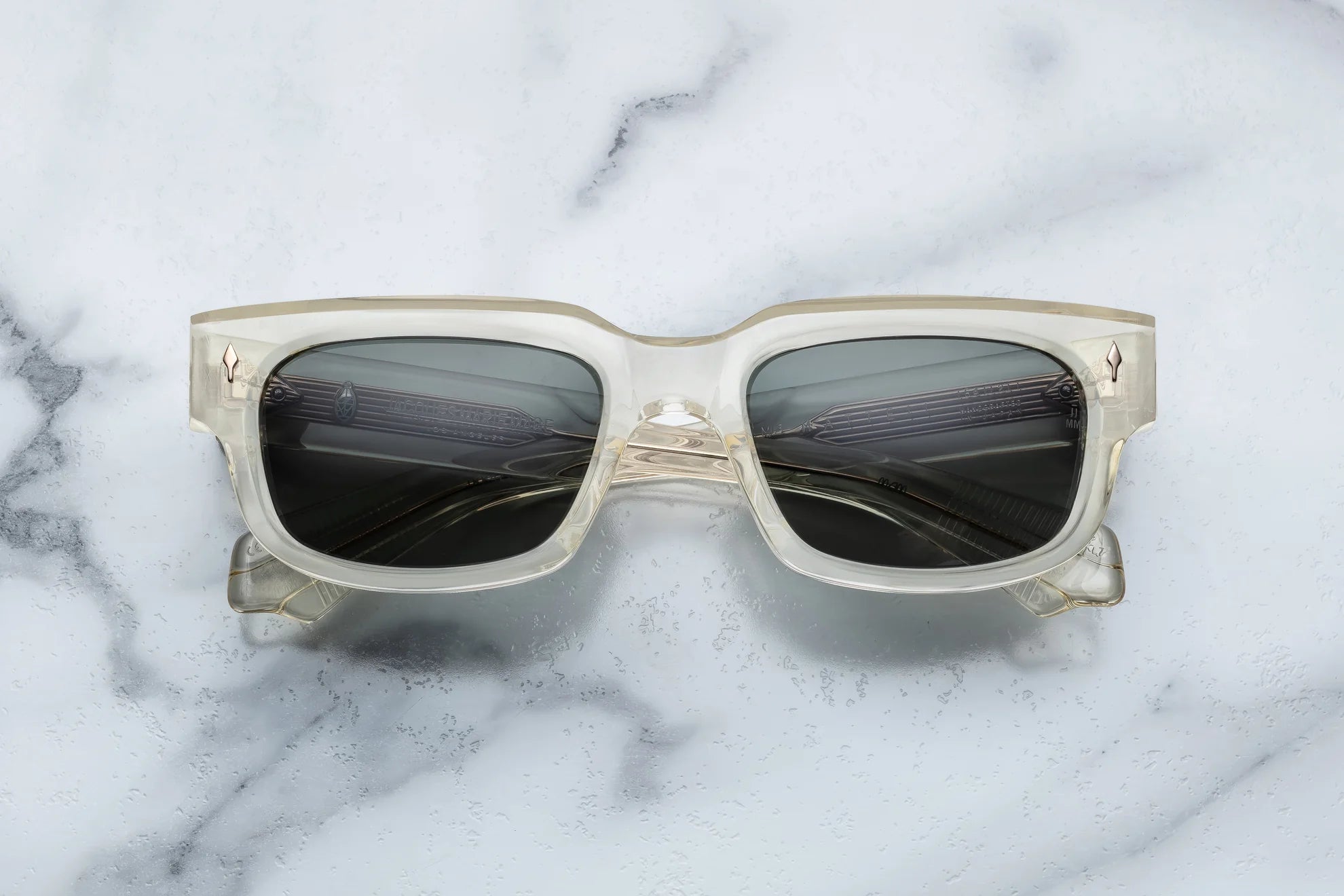 champagne colours sunglasses with sterling silver arrow head motify on the sides JMM mattei brut