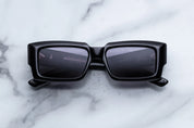 black rectangular acetate sunglass