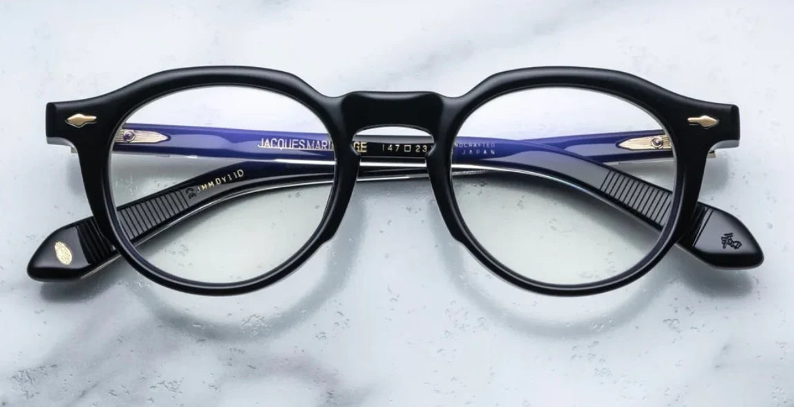 Panto round acetate frames in black with golddetail at the corners JMM Demoncey