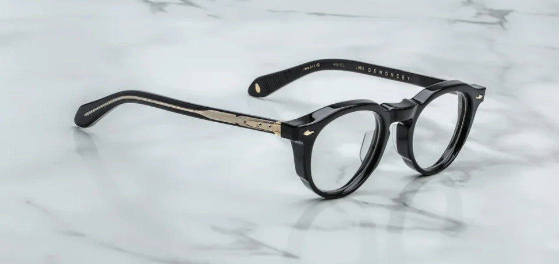Panto round acetate frames in black with gold detail on the temples JMM Demoncey