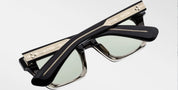 back view of JMM quentin blackfade with silver detail on temples