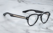 aviator shaped frame in black with crystal inline shell frame  side view