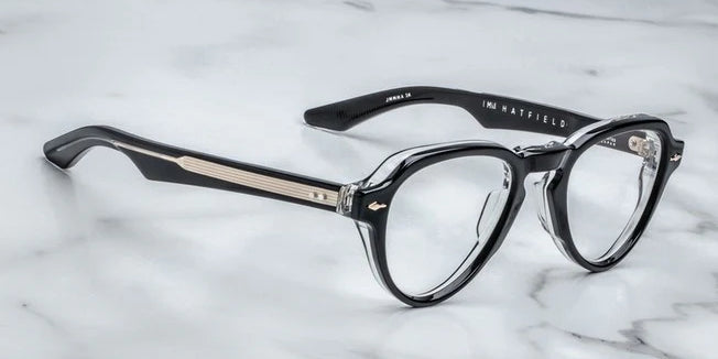 aviator shaped frame in black with crystal inline shell frame  side view