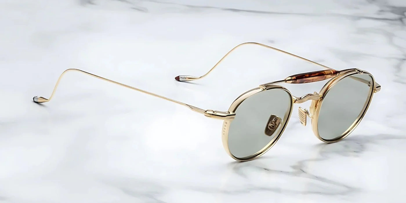 Silver metal aviator style sunglass with double bridge and acetate finish at the top 