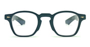 Black square glasses with gold arrow head detial on side and clear acetate inside
